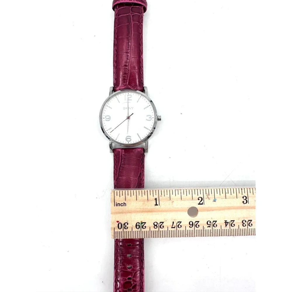 DKNY Women's Watch Burgundy Croc Embossed Leather Silver Tone New Battery